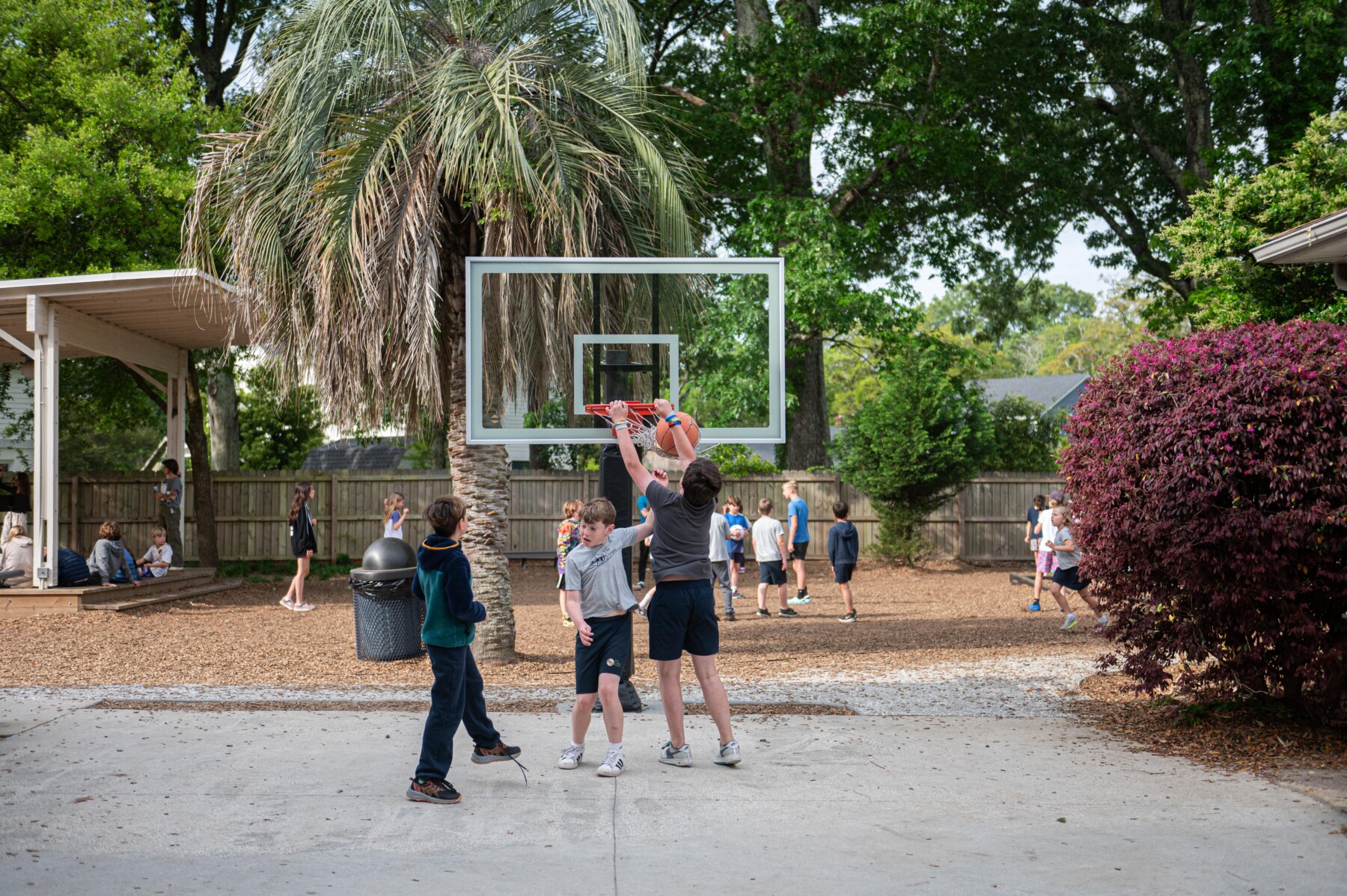 students playing basketball